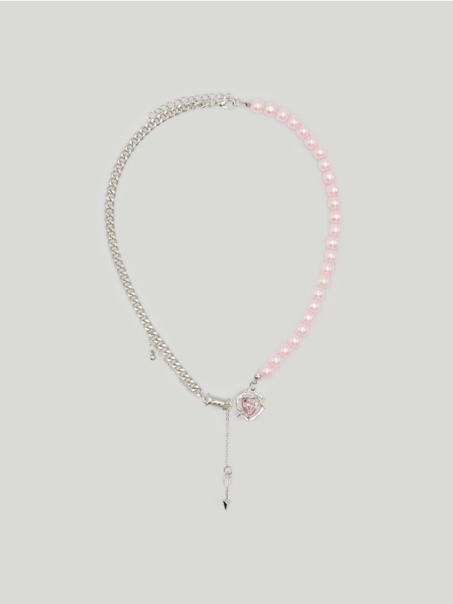 CHAIN AND BEAD NECKLACE WITH HEART-PENDANT
