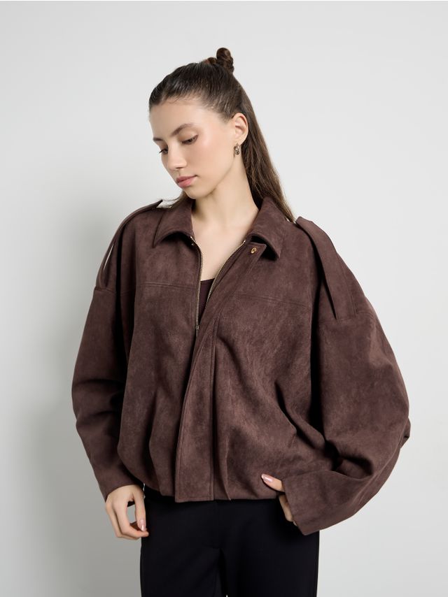 GATHERED HEM SUEDE JACKET