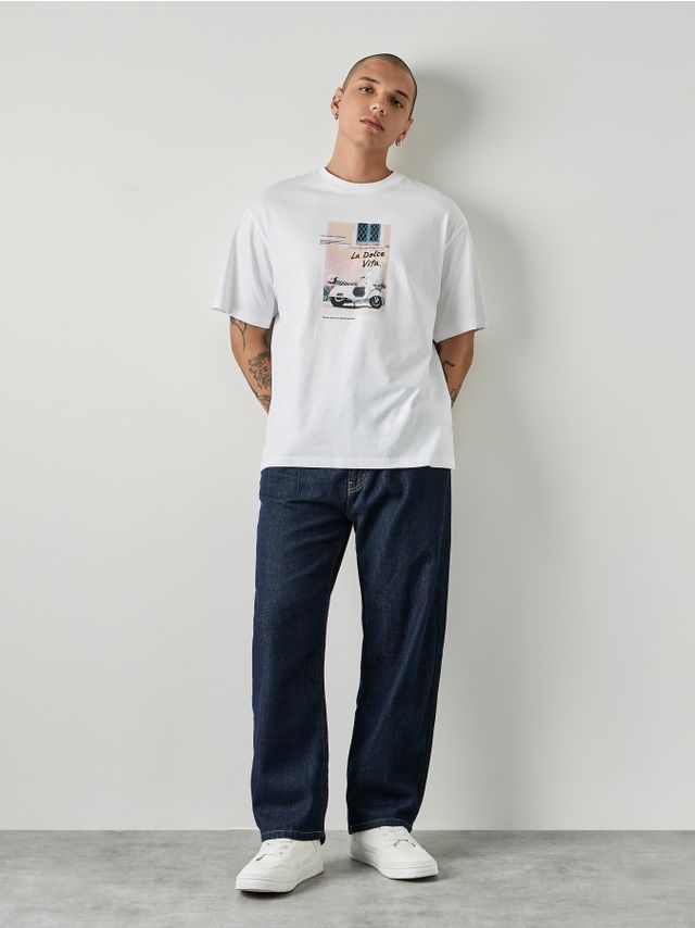DENIM BALLOON TROUSERS WITH PLEATS