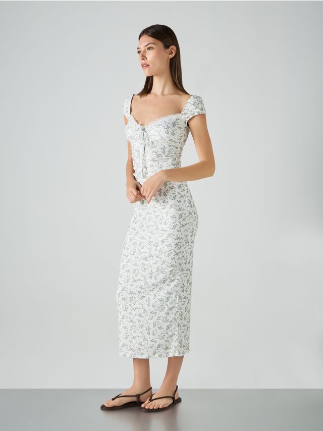 MIDI DRESS WITH LACE TRIM