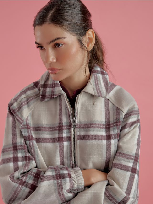 CHECKED WOOL LIKE BOMBER JACKET