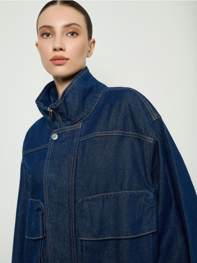 DENIM JACKET WITH STAND-COLLAR AND PATCH POCKETS