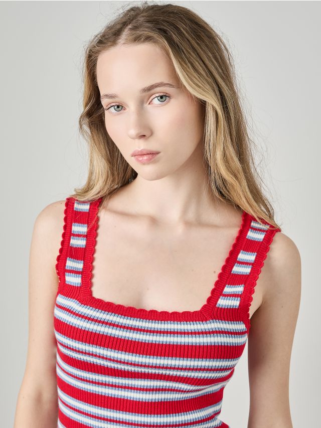 KNITTED STRIPED ROUND NECK TOP