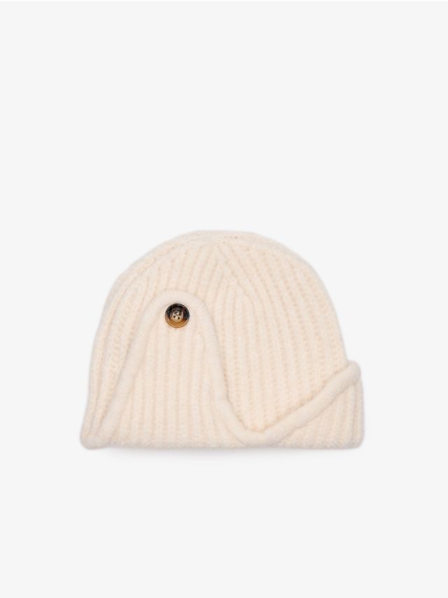 BONNET STYLE WOOL ADDED HAT WITH BUTTONS