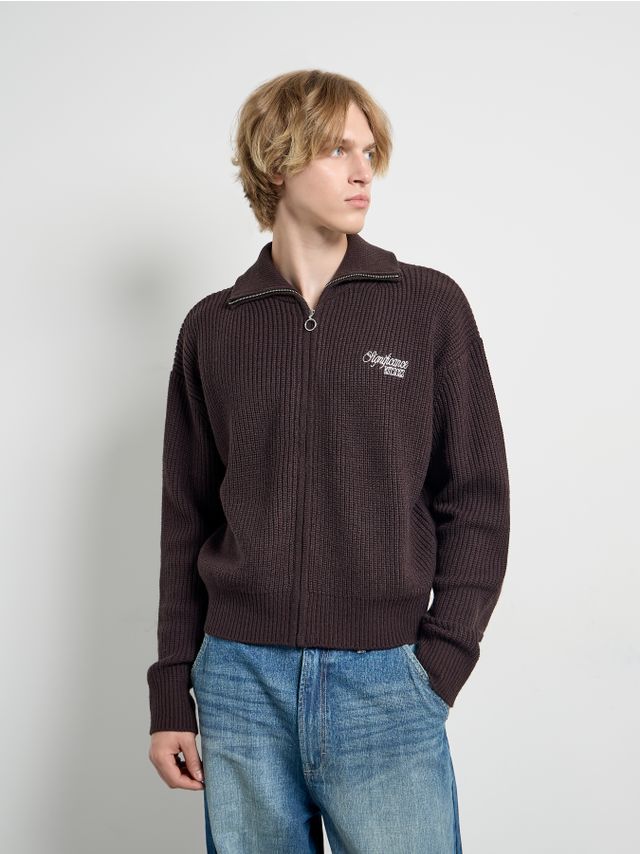ZIP-UP SWEATER WITH HIGH COLLAR