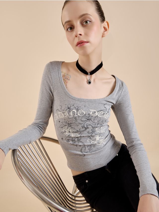 LOW ROUND NECK PRINTED LONGSLEEVE