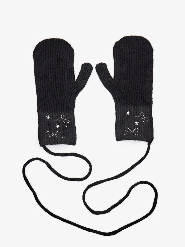 MITTENS WITH CORD AND MINIMALISTIC PRINT