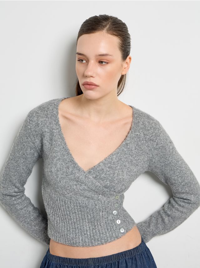 KNIT WRAPPED WOOL ADDED SWEATER