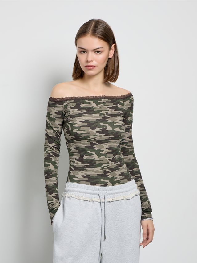BARDOT CAMO PRINTED LONGSLEEVE