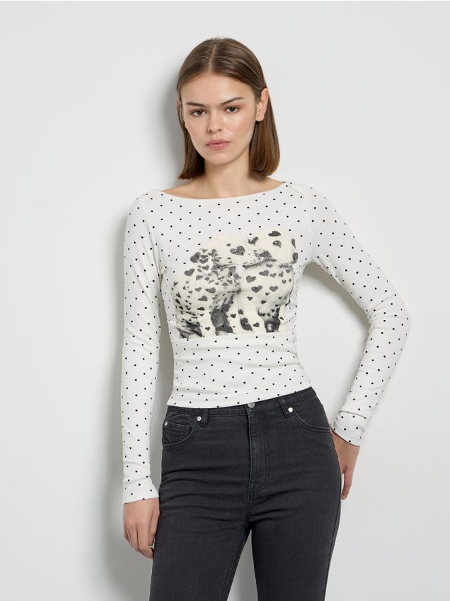PRINTED BOAT-NECK LONGSLEEVE