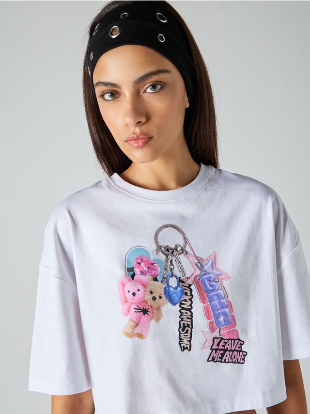 OVERSIZE SHORT SLEEVE PRINTED CROP TOP