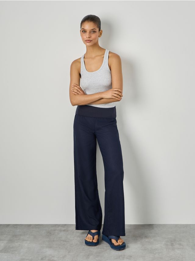 LINEN TROUSERS WITH FOLDED WAIST