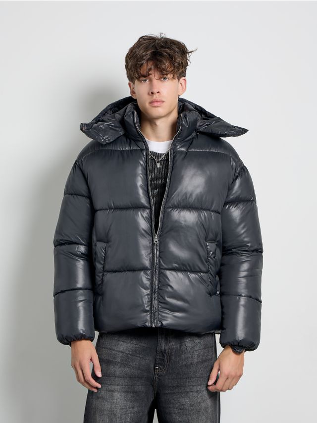 SHINY PUFFY JACKET WITH DETACHABLE HOOD
