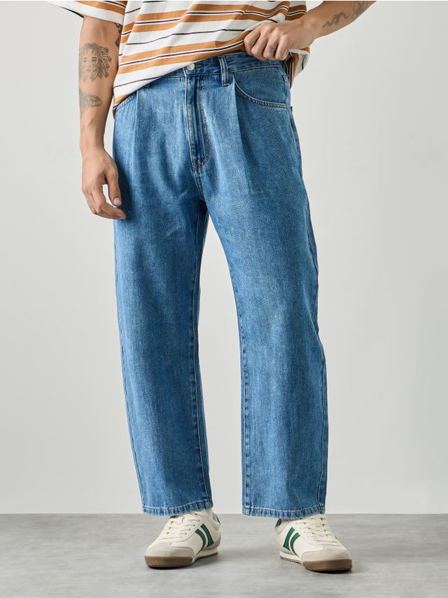 DENIM BALLOON TROUSERS WITH PLEATS