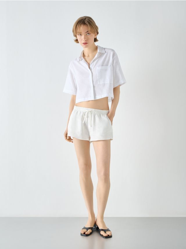 VISCOSE-LINEN BLEND MINI-SHORTS