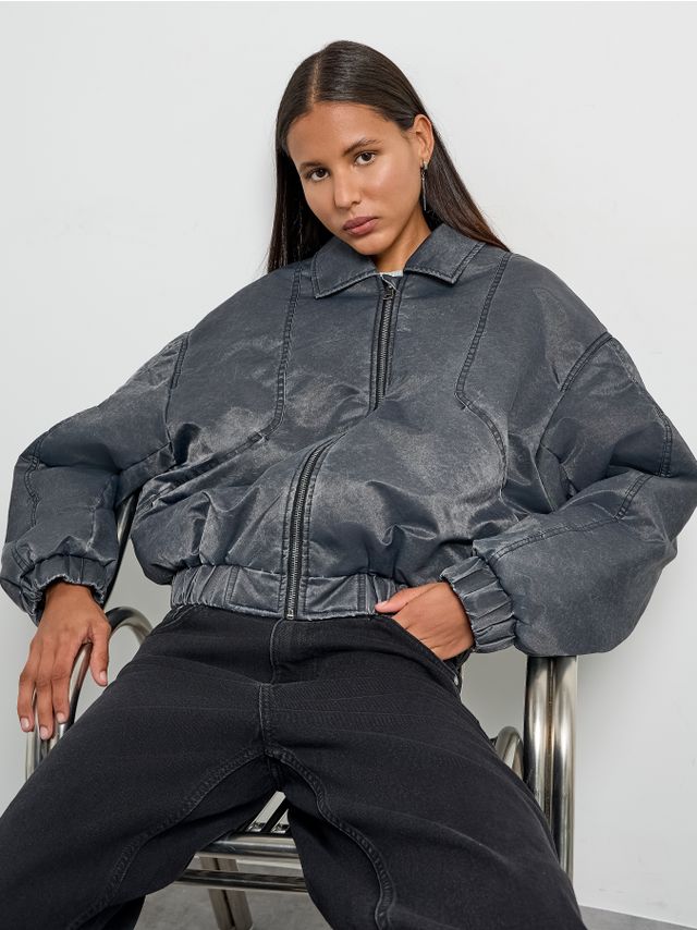 WASHED NYLON BOMBER JACKET
