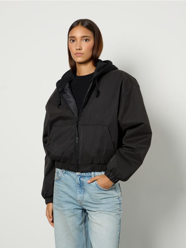 HOODED PEACHED BOMBER JACKET