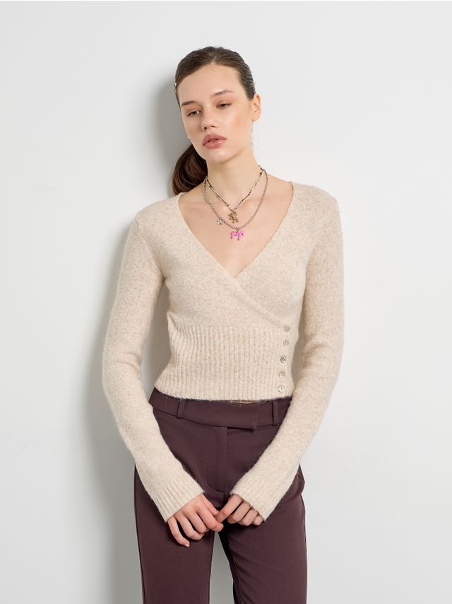 KNIT WRAPPED WOOL ADDED SWEATER