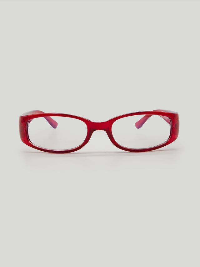 RED FRAME CLEAR LENSES GLASSES