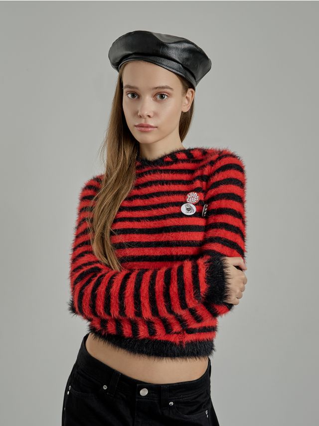 KNITTED STRIPED SWEATER WITH HOOD