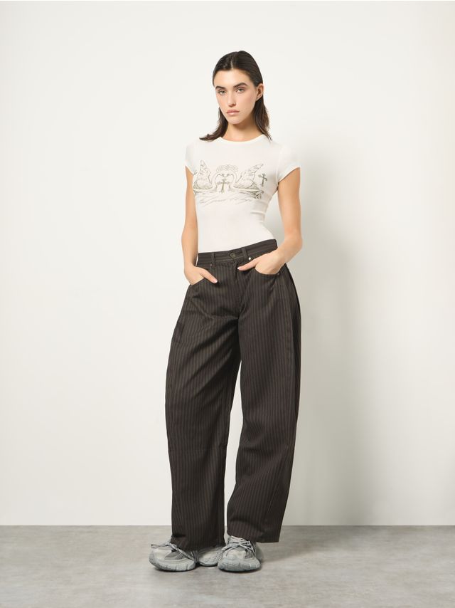 PRINTED STRIPE BALLOON TROUSERS WITH SIDE PLEATS