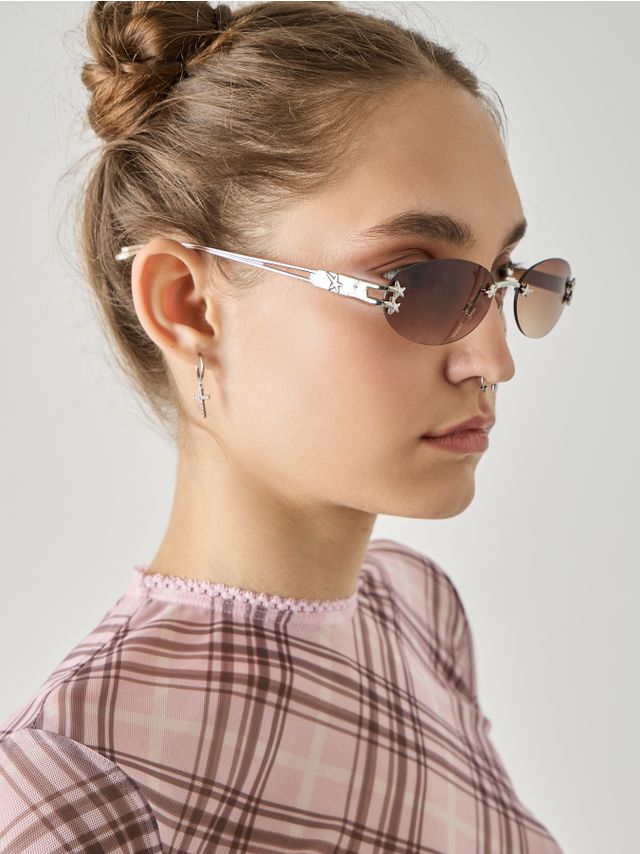 RIMLESS OVAL BROWN LENSES GLASSES