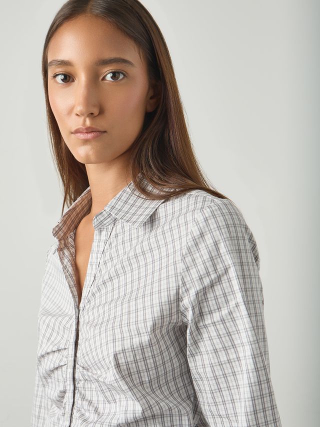 RUCHED FRONT CROPPED SHIRT