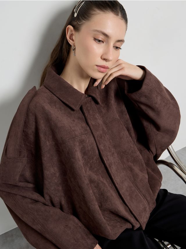 GATHERED HEM SUEDE JACKET