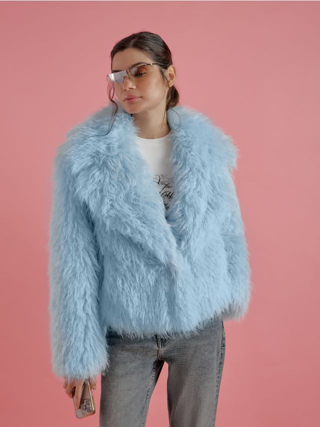 CROPPED LONG-PILE FAUX FUR JACKET