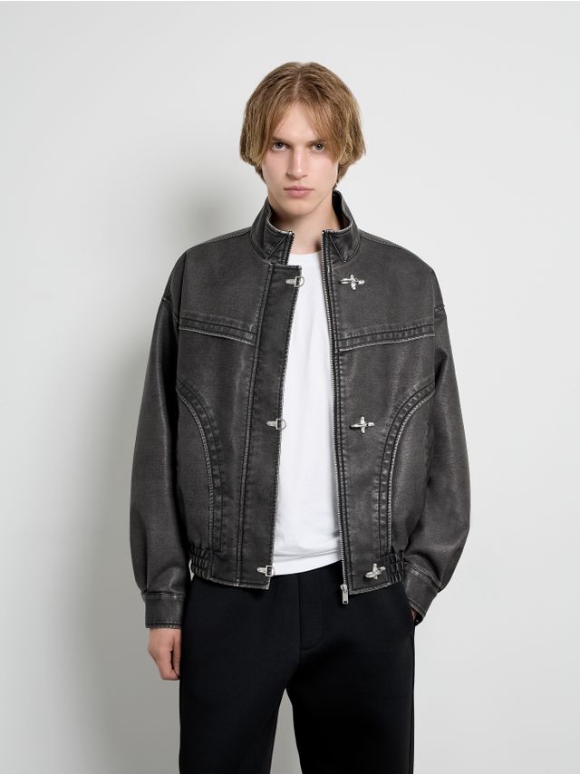 PU JACKET WITH SNAP CLOSURE