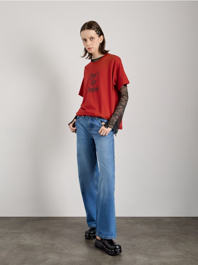 STRAIGTH JEANS WITH SIDE STUDS AND STAR PRINT