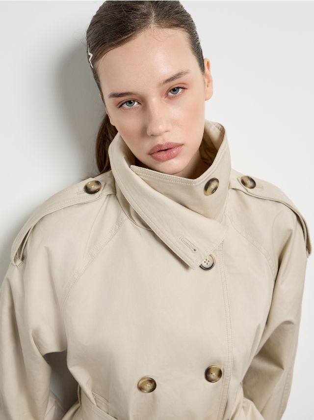 HIGH NECK CROPPED TRENCHCOAT