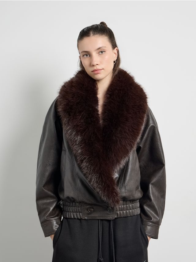 FUR DETAIL PU JACKET