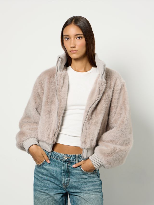 RIB NECK FURRY ZIP JACKET