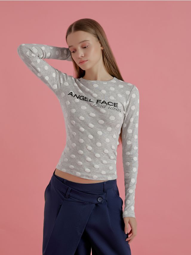 POLKA DOT SLOGAN PRINTED LONGSLEEVE