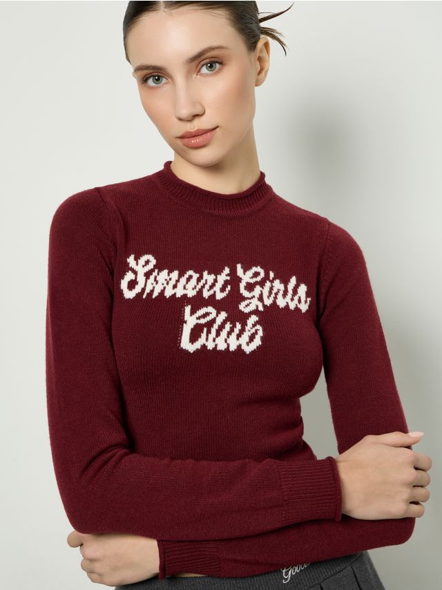 CROPPED SWEATER WITH SLOGAN PRINT