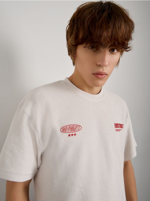TEXTURED TERRY T-SHIRT WITH LETTERING PRINTS