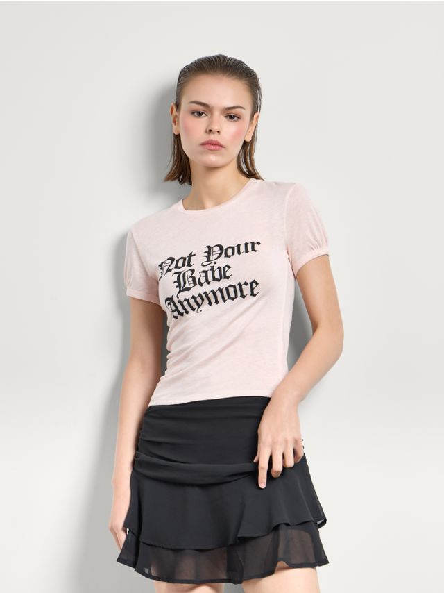 SHORT PUFF SLEEVE TEE WITH PRINT