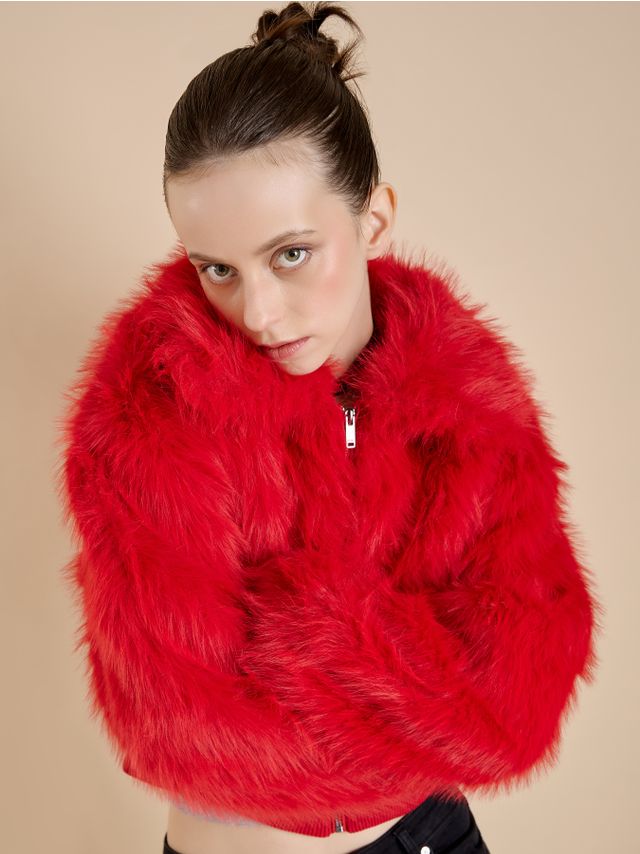 CROPPED FAUX FUR JACKET