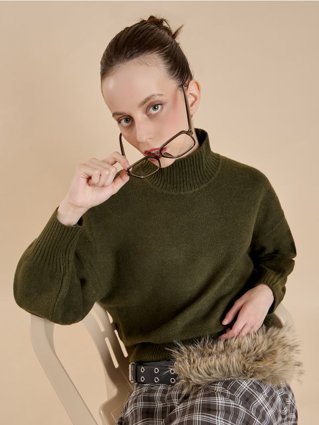 HIGH NECK VOLUME SLEEVE SWEATER