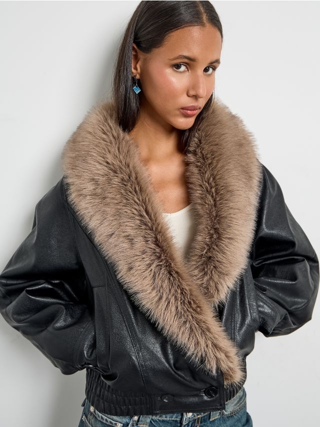 FUR DETAIL PU JACKET