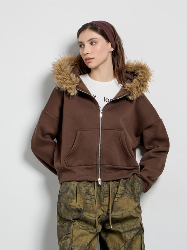 FUR TRIM ZIP HOODIE