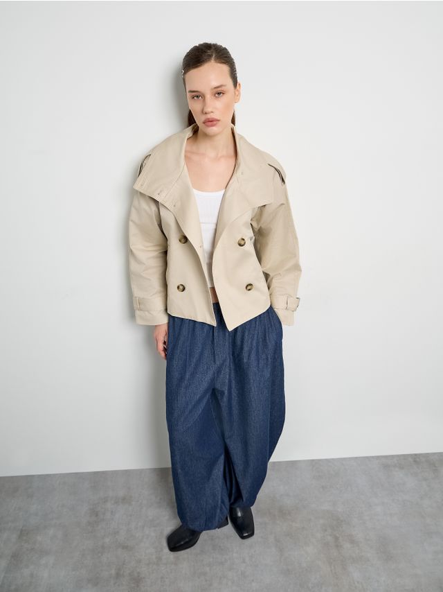 HIGH NECK CROPPED TRENCHCOAT