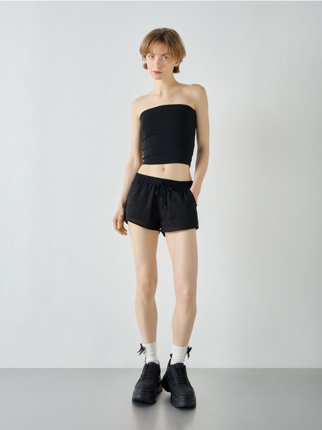 VISCOSE-LINEN BLEND MINI-SHORTS