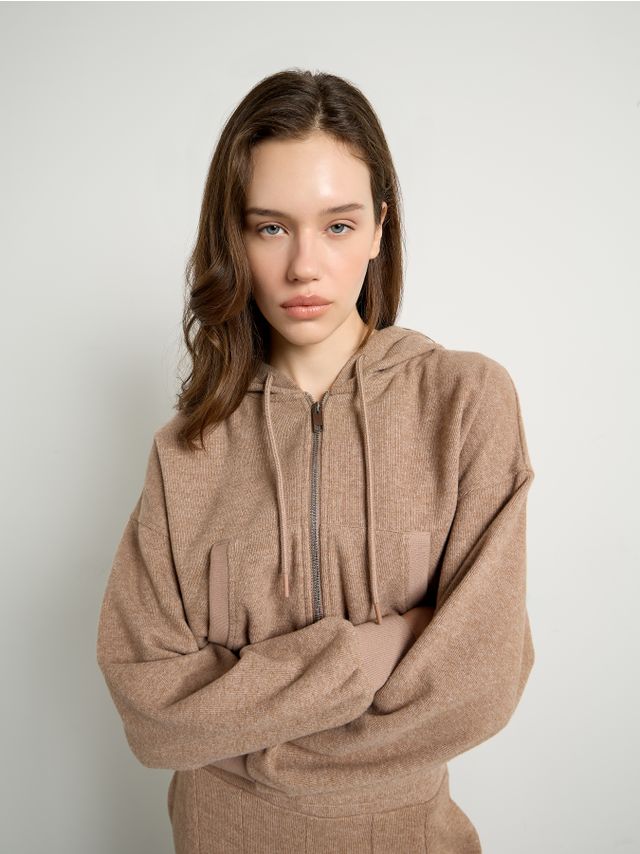 KNITTED ZIP-HOODIE CARDIGAN