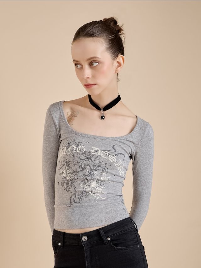 LOW ROUND NECK PRINTED LONGSLEEVE