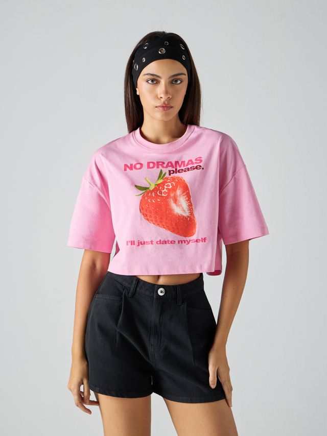 OVERSIZE SHORT SLEEVE PRINTED CROP TOP