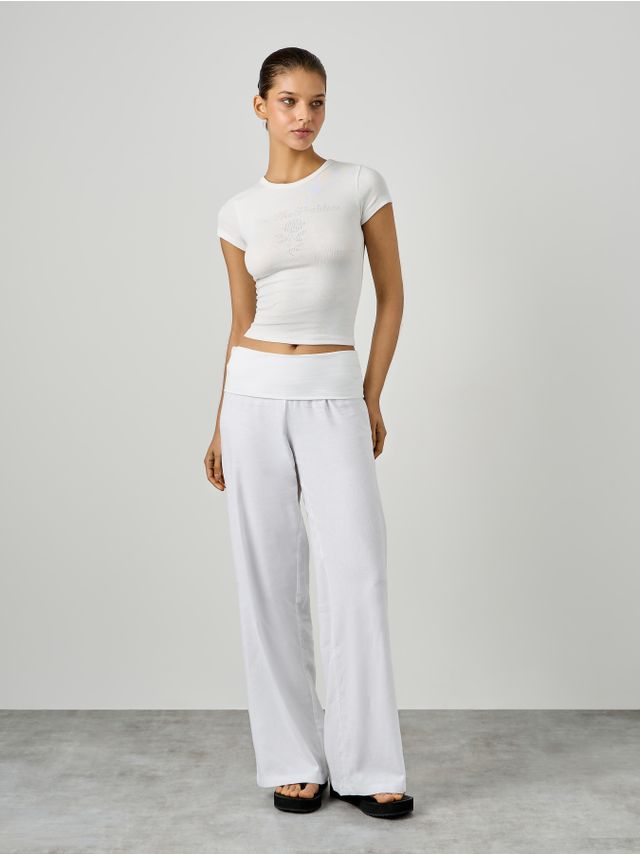 LINEN TROUSERS WITH FOLDED WAIST