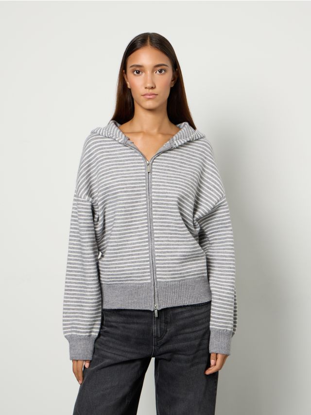 KNIT STRIPED ZIP UP HOODIE