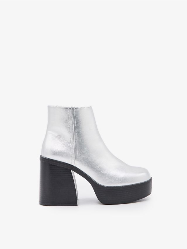 SILVER PLATFORM HEELED ANKLE BOOTS
